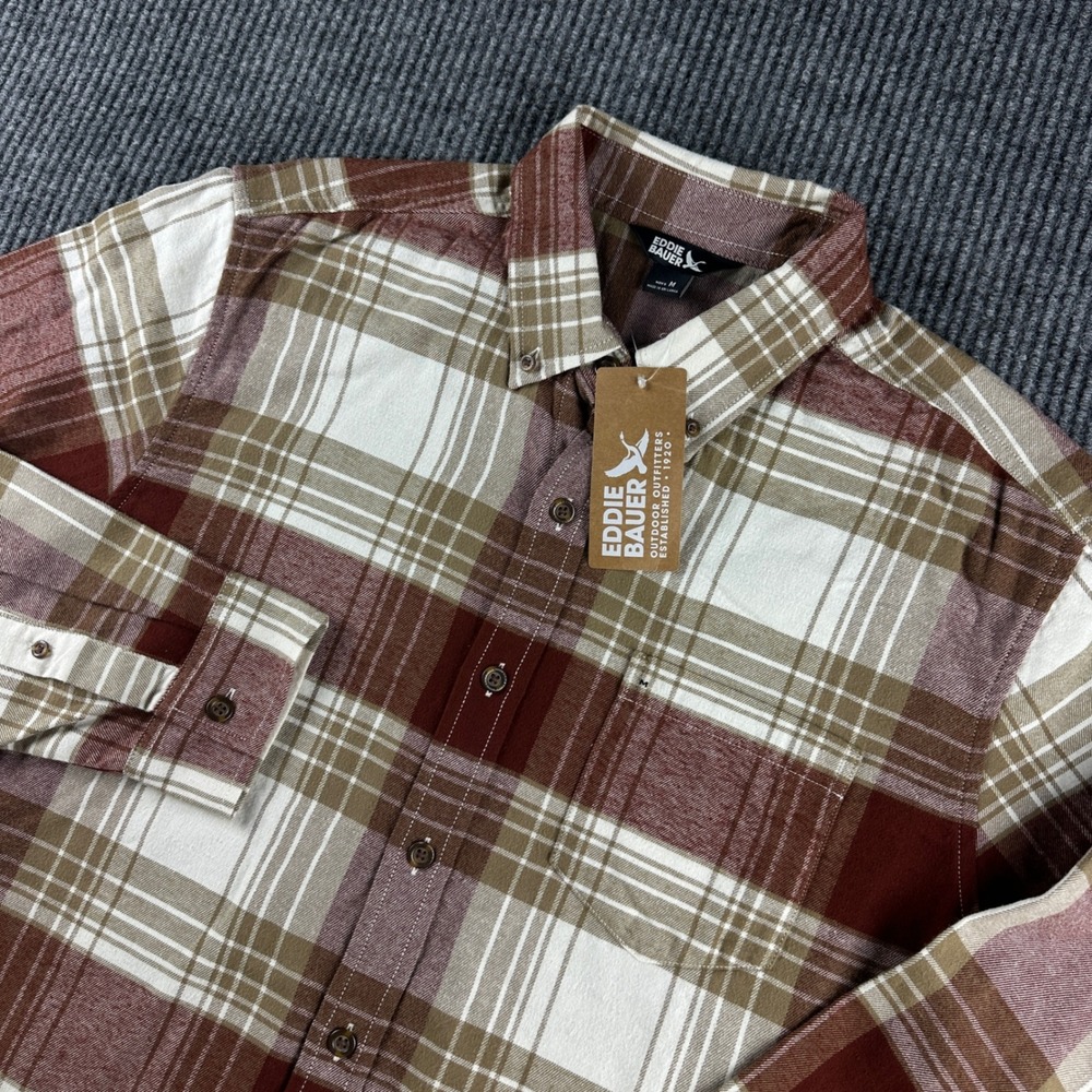 Eddie Bauer Mens Eddies Field Flannel Shirt Mahogany Plaid Long Sleeve M NWT NEW